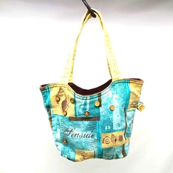 Paul Brent Seaside Blue and Tan Tropical Tote Bag Sturdy Canvas Beach Resort.... - Picture 1 of 11